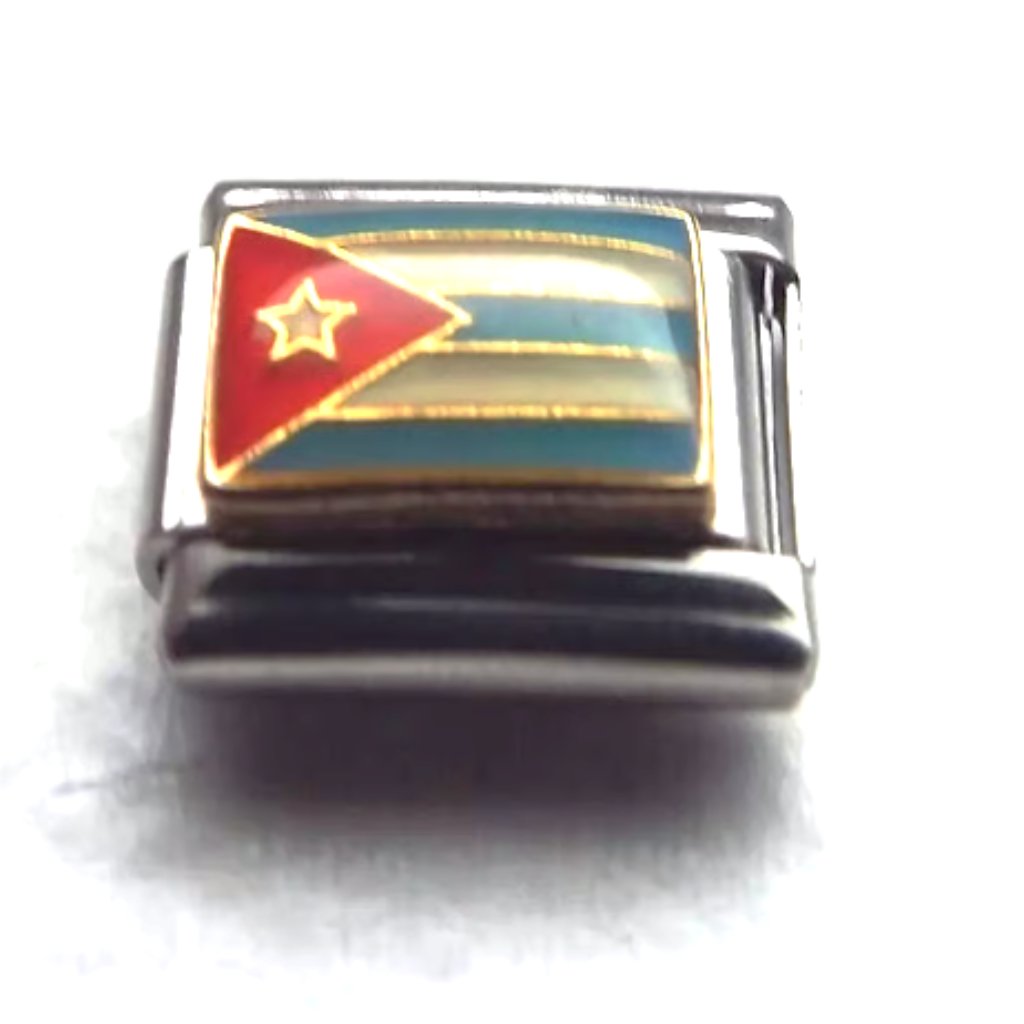 Enamel Flag Of Cuba 9mm Stainless Steel Italian Charm Bracelet Link New